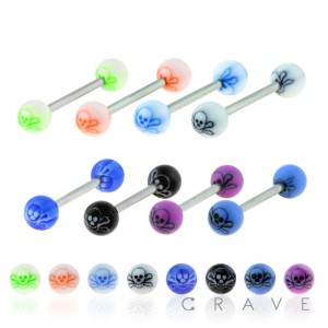 316L STAINLESS STEEL BARBELL W/ CROSSBONE ACRYLIC BALL